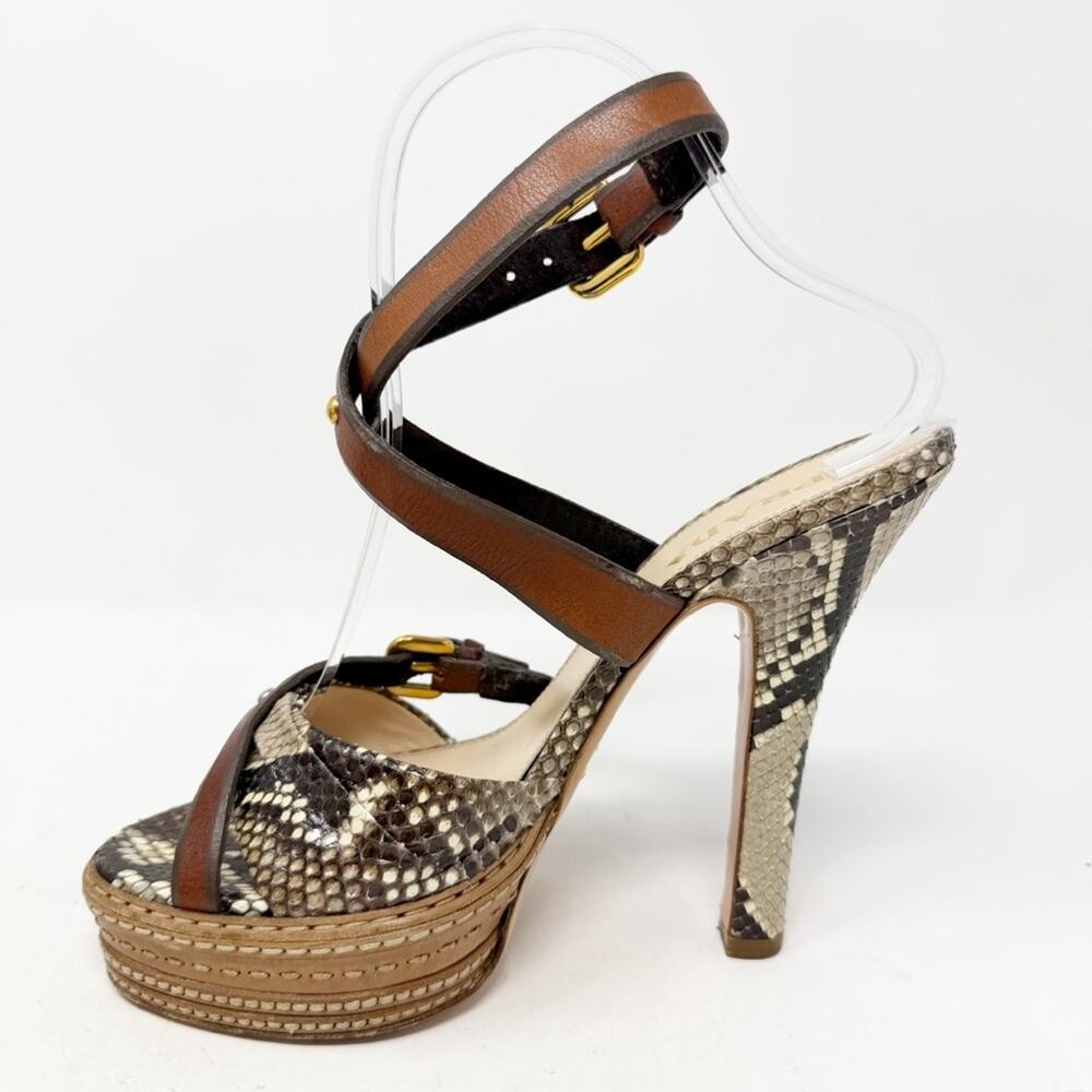 Prada Snakeskin Platform Strappy High Heels Womens Size EU 37.5 - Picture 6 of 10
